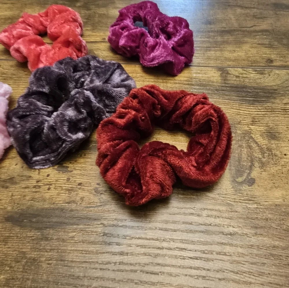 New Velvet Scrunchies Set of 5 Red, Pink, Purple